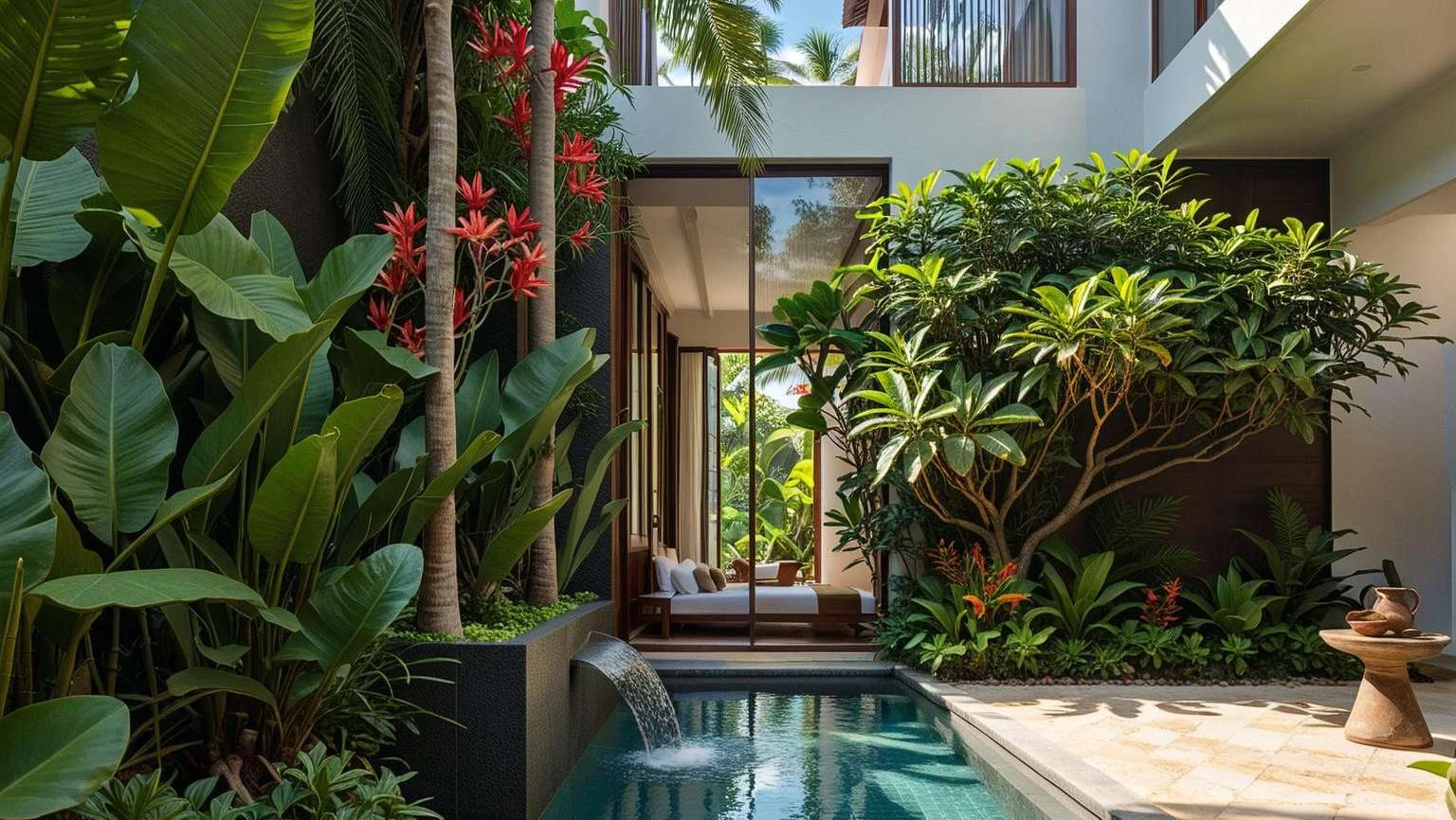 Aileen townhouse courtyard with a private swimming pool and tropical greenery